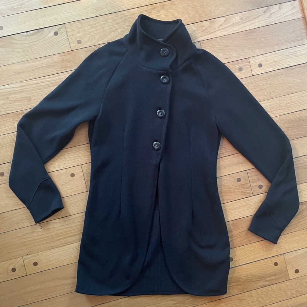 Black Button-Up Cardigan Fleece-Lined